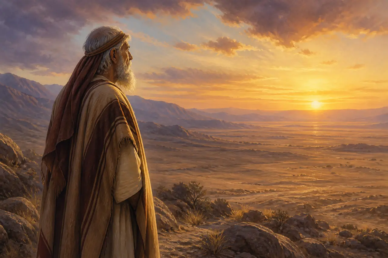 Homem de fé no deserto, esperando a promessa de Deus no silêncio — confiança radical