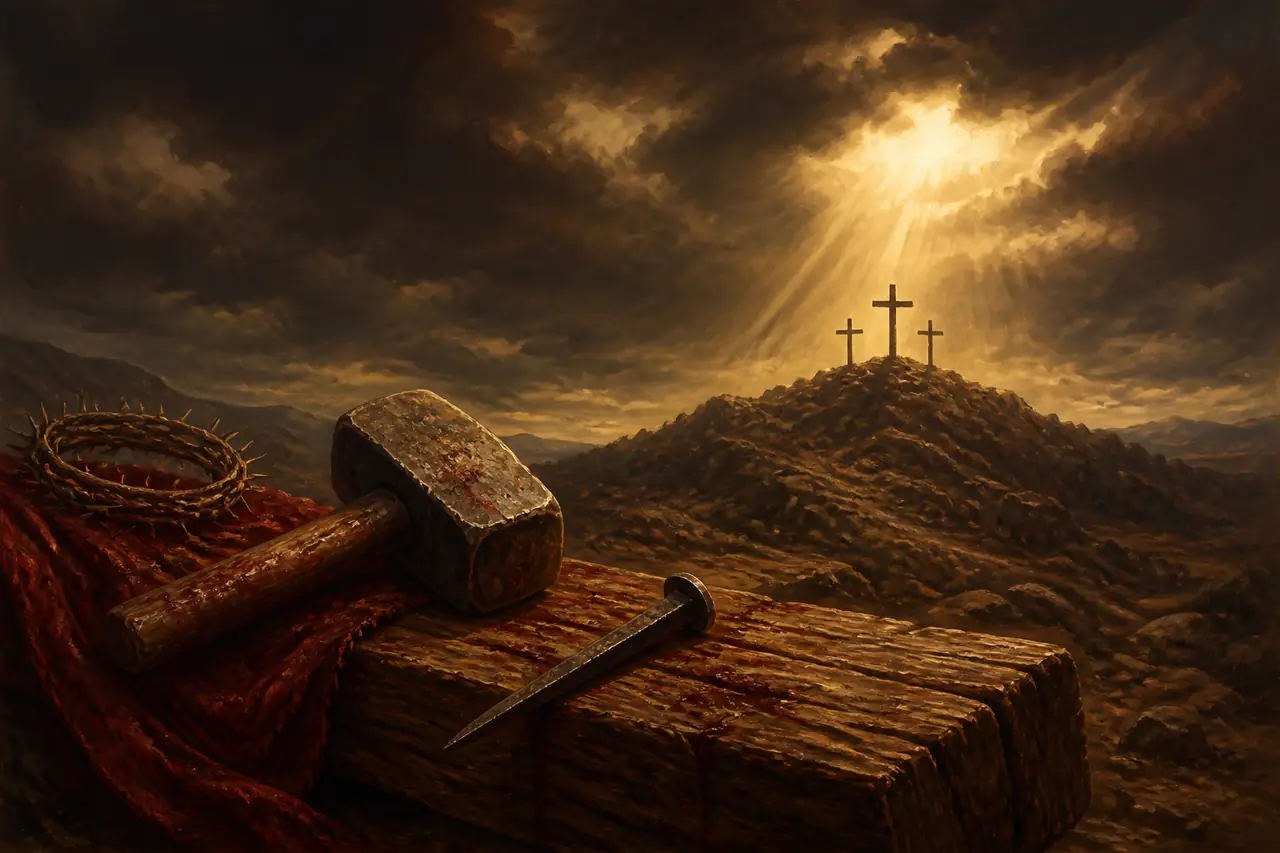 O martelo e o prego no madeiro do Calvário — o peso do sacrifício de Cristo