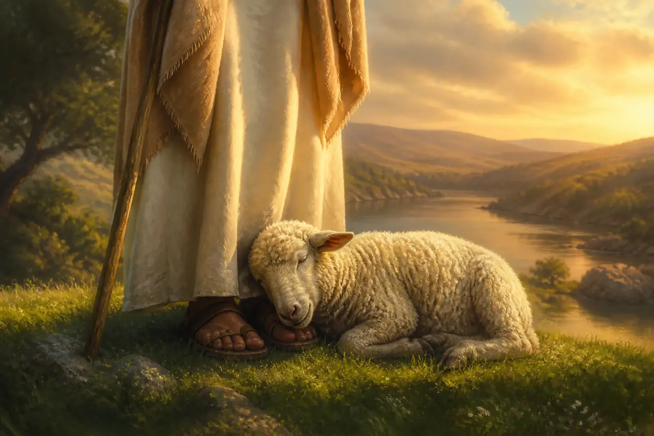 O Bom Pastor e a ovelha segura — nada me faltará